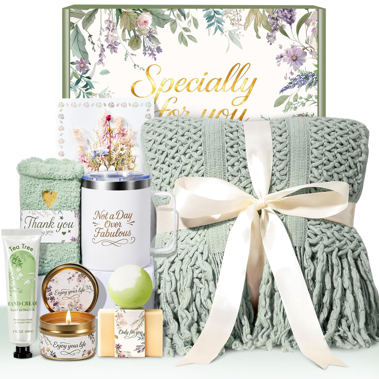 IRINXL Birthday Gifts for Women Spa Gift Basket with Luxurious Blanket, Mom Christmas Gifts for Women Her Wife Grandma Sister Friends, Self Care Package Get Well Soon Sympathy Gift Baskets
