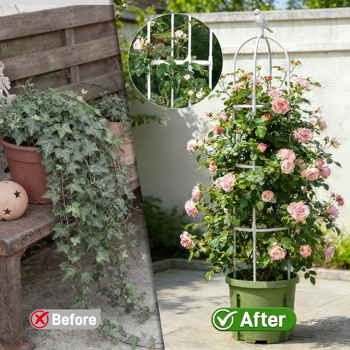 6ft Garden Obelisk Trellis for Climbing Plants-Rustproof Metal Pipe with Heavy Duty Plastic Coated, Garden Outdoor Indoor Potted Plant Support for Clematis Vine Jasmine Support （White）