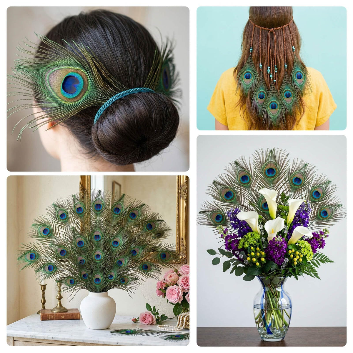 Piokio 50 Pcs Bulk Peacock Feathers, 10-12 inch