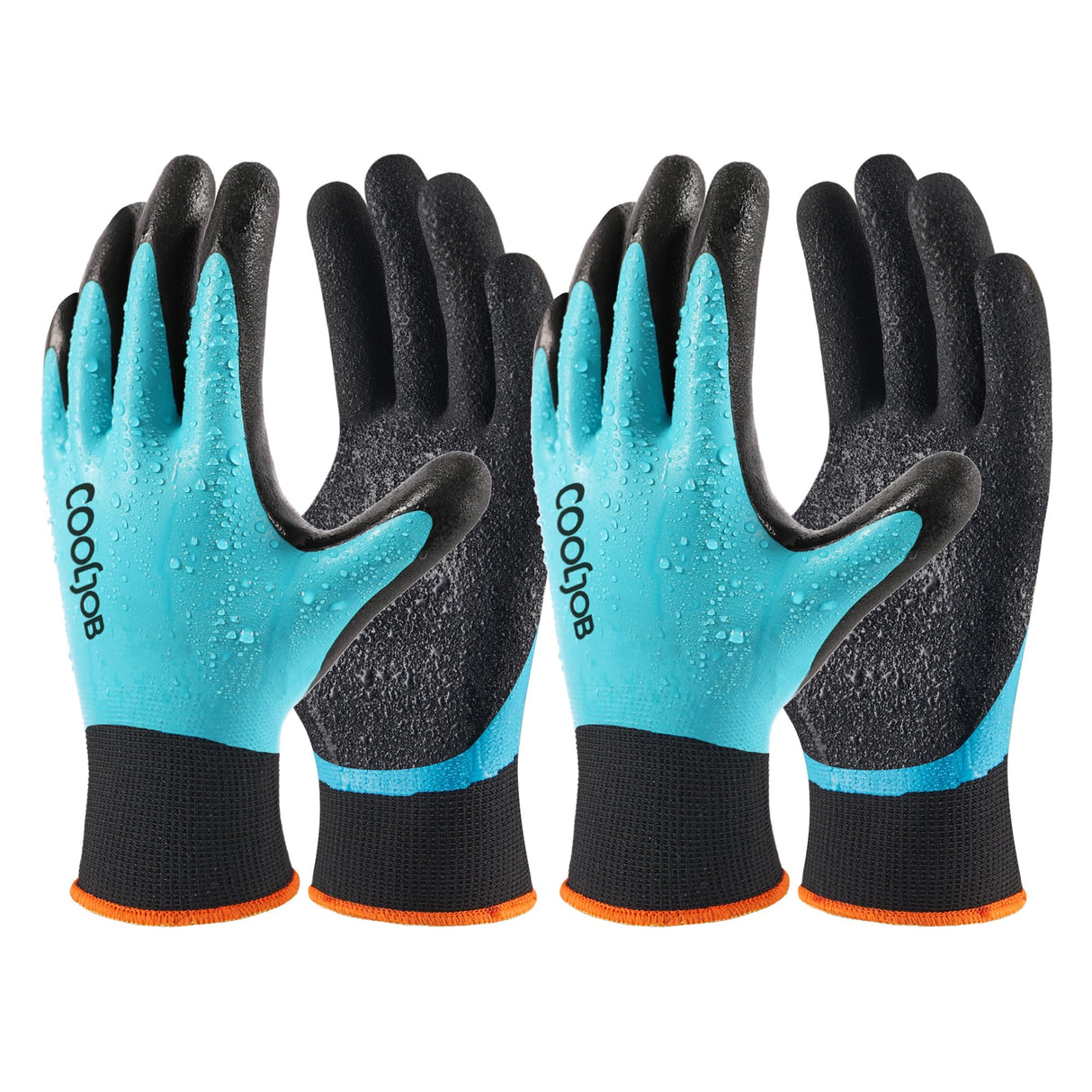 COOLJOB Waterproof Winter Freezer Gloves for Working Gardening Fishing Construction Worker, Double Coated Rubber for Warehouse Cold Refrigeration House, 2 Pairs Small Blue