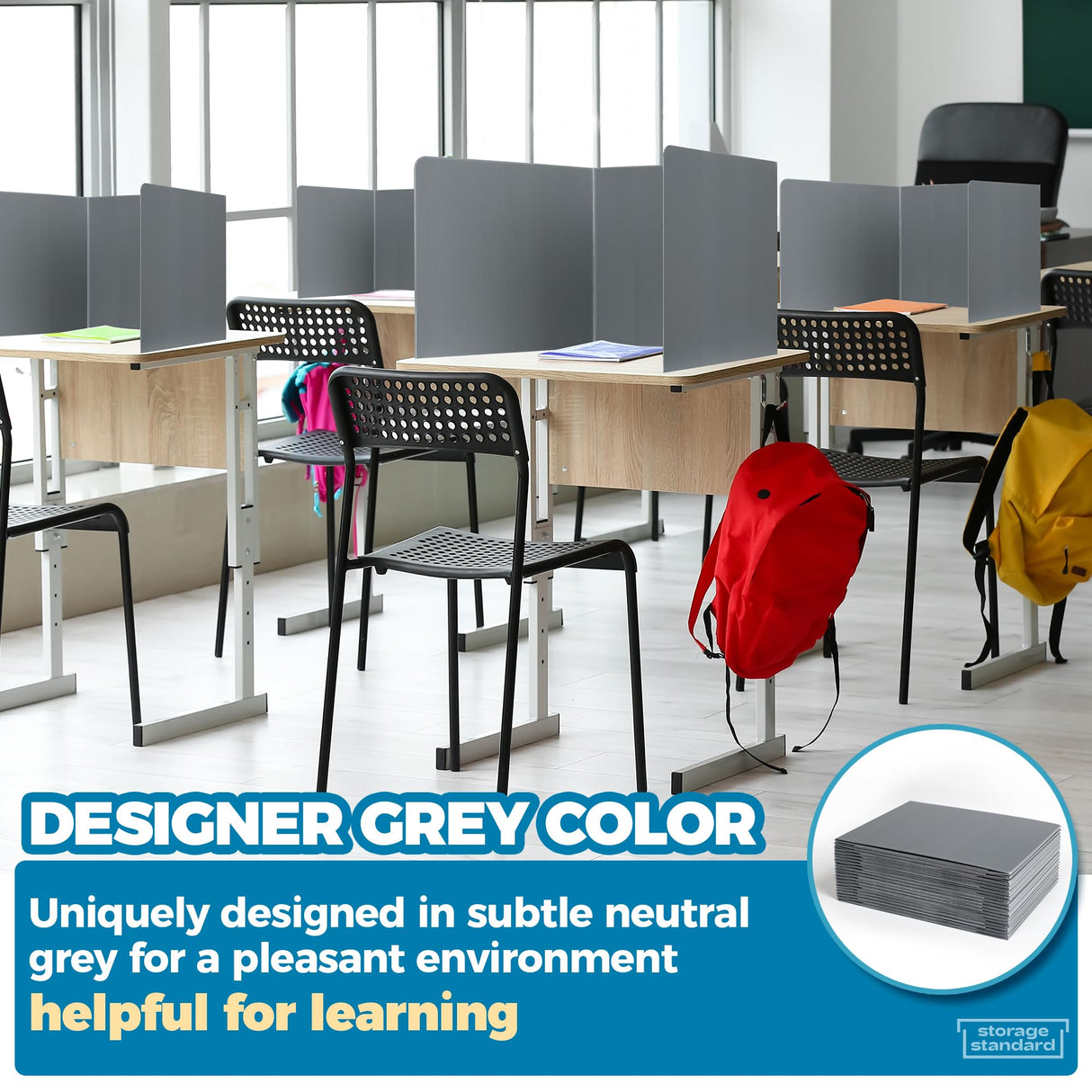 20-Pack Desk Dividers for Students - Durable & Waterproof Plastic Privacy Shield Divider, Classroom Folders Teacher Supplies, Easy-to-Clean Plastic Study Carrel Folder Boards for Student Desks, Grey