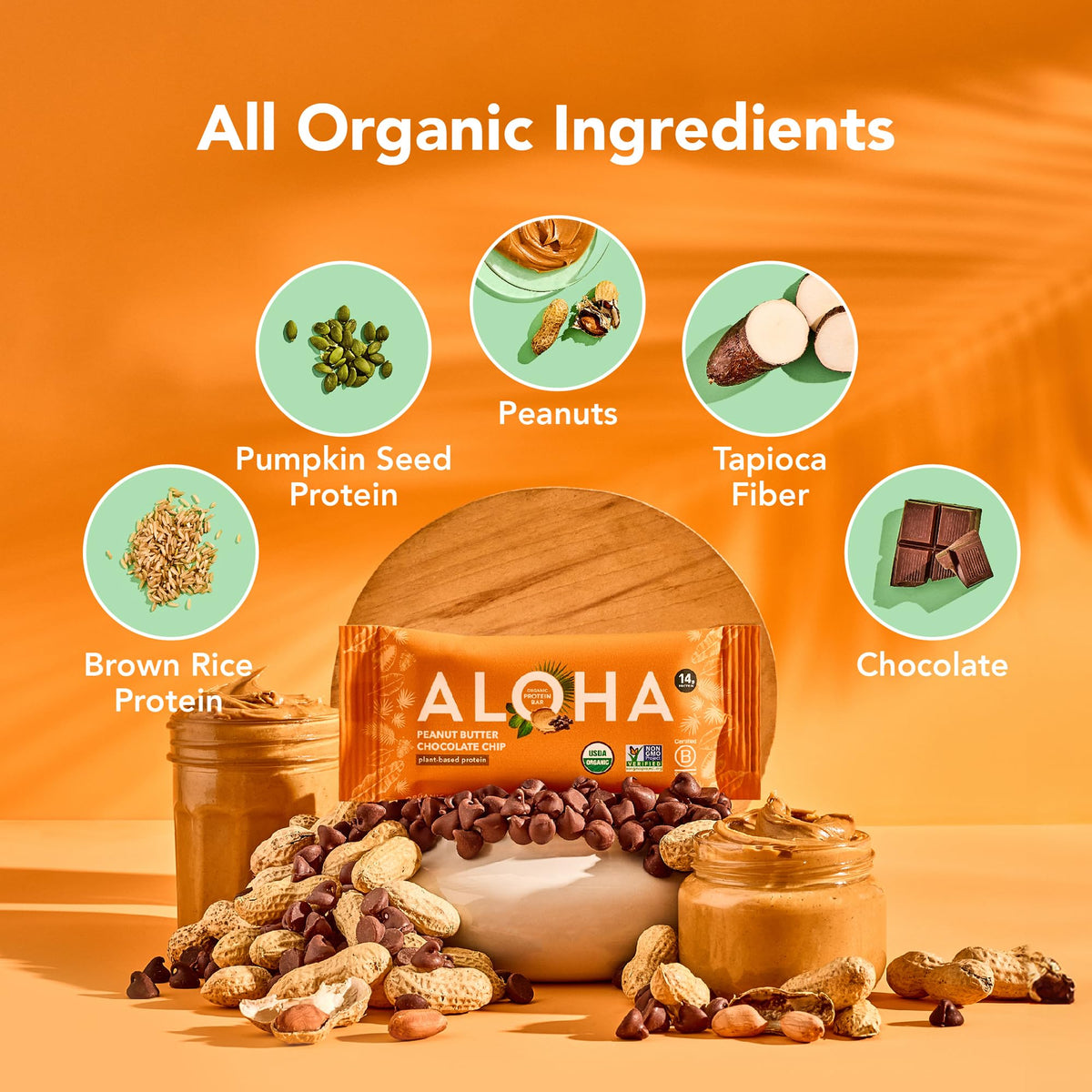 ALOHA Organic Plant Based Protein Bar | Peanut Butter Chocolate Chip, 12 Ct