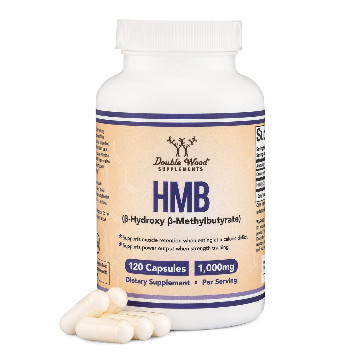 Double Wood Supplements HMB Supplement, Third Party Tested, Non-GMO, Gluten Free, 120 Capsules, 1000mg per Serving, 500mg per Capsule