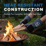 Fireplace Gloves Fire Heat Resistant: Dark-Grey 16IN 932℉ - Fireproof Leather for Fireplace Fire Pit Wood Stove Campfire Furnace BBQ Grill Oven Stick Mig Welding Welder Gear - Birthday Gift XL