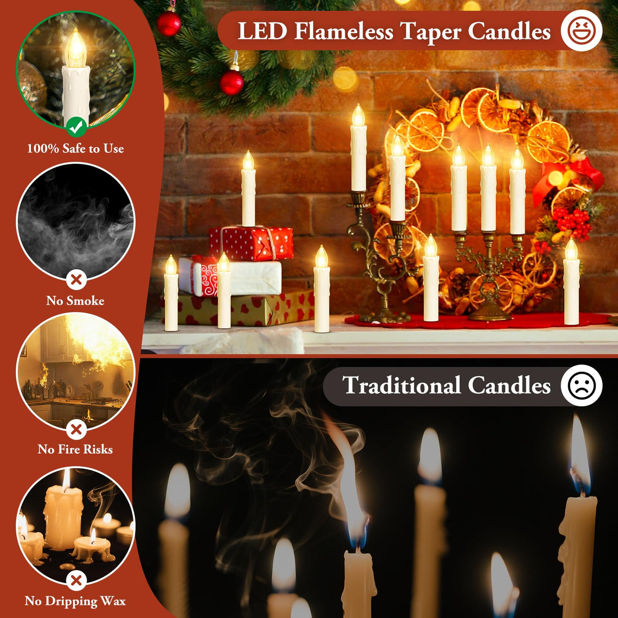Brightever 30 PCS Flameless LED Taper Candles Battery Operated, Christmas Tree Candles Clip-on with Remote - 4 Modes & Timer, Waterproof, Dimmable Flicker Candle for Home Holiday Party Wedding Decor
