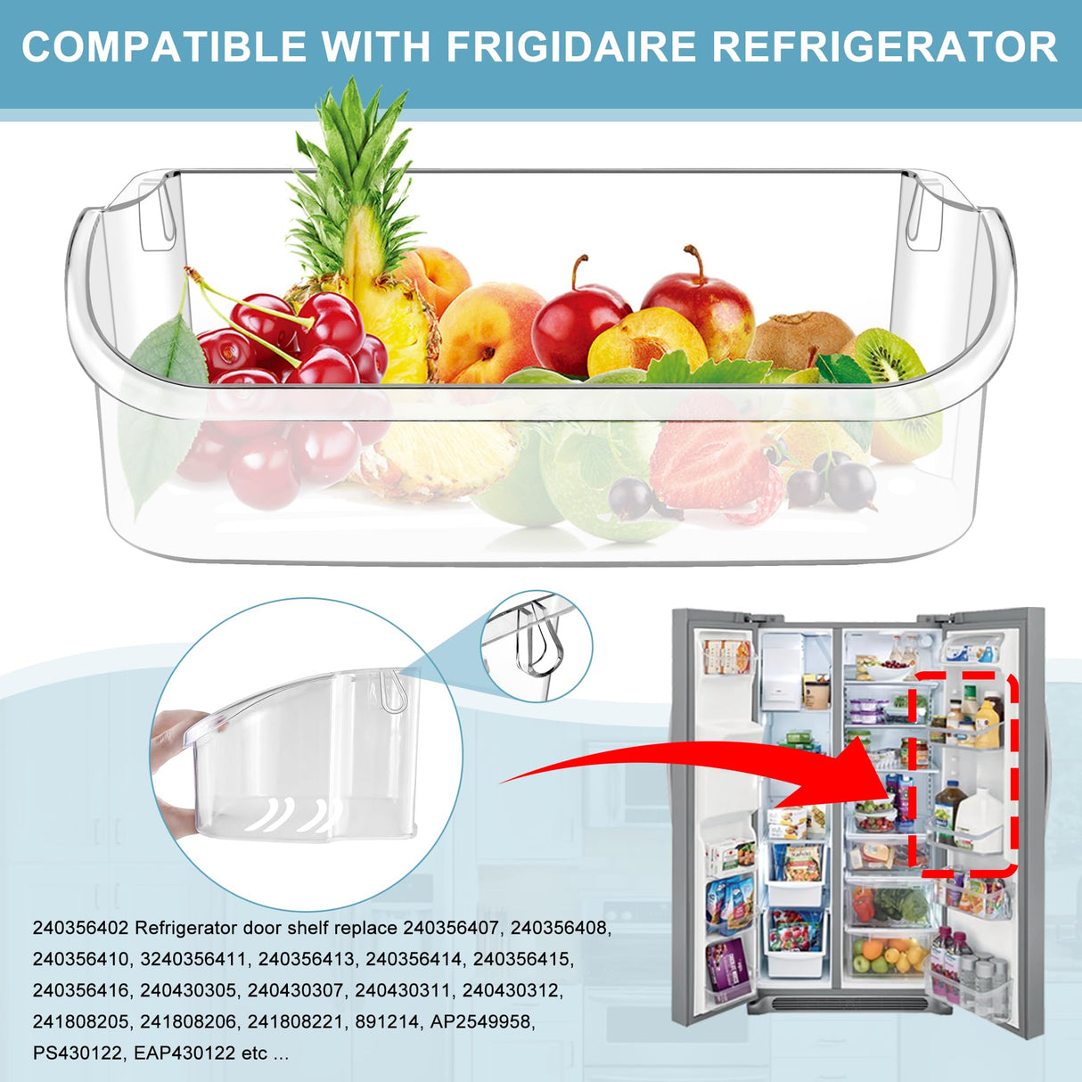 2 PACK Upgraded 240356402 Refrigerator Door Bin Replacement for Frigi.daire Refrigerator Door Shelf Parts LFSS2612TF0 LFSS2612TE0 FFSS2615TE0 Door Shelf Shelves By AMI PARTS (Length 15.38")