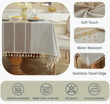 Alsoo Tablecloths Rectangular, Linen Tablecloth with Tassel, Fall Table Cover Wrinkle Free 6-8 Seats for Parties, Kitchen Dining, Holiday, Christmas, Coffee Lines, 55 x 90 Inches