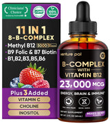 Venture Pal Vitamin B Complex Liquid Drops, B12 Methylcobalamin | B9 Folic | B1,B2,B3,B5,B6,B16 - Vitamin C, Choline, Inositol, Immune & Energy Metabolism, Brain & Heart Support