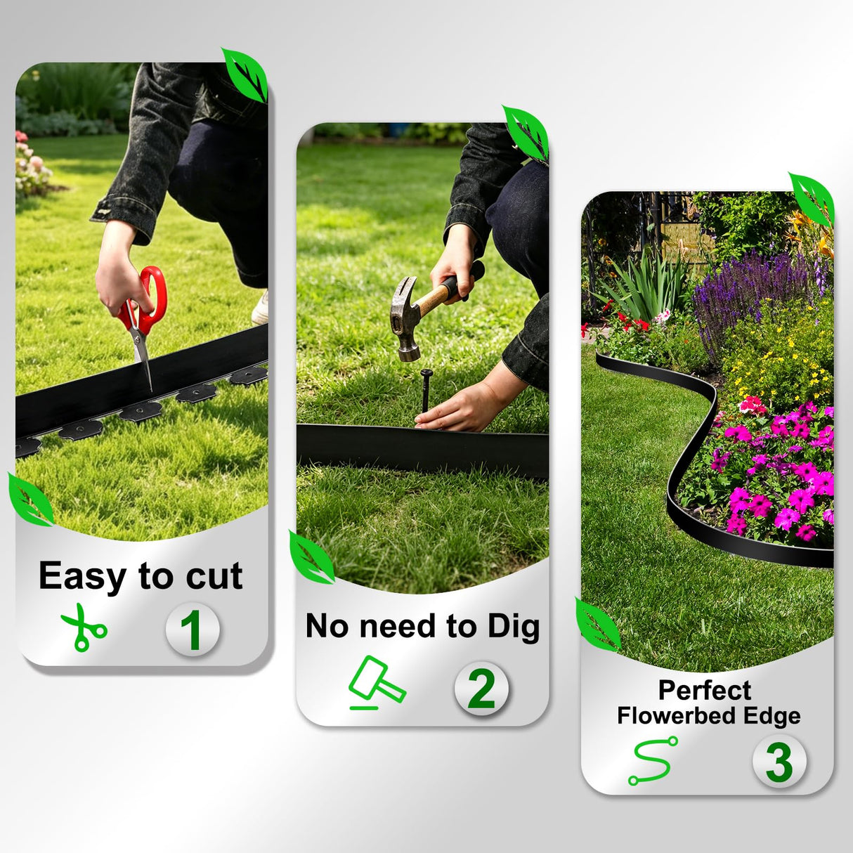 3 Inch x 50FT Garden Edging Border,Landscaping with 75pcs Spikes