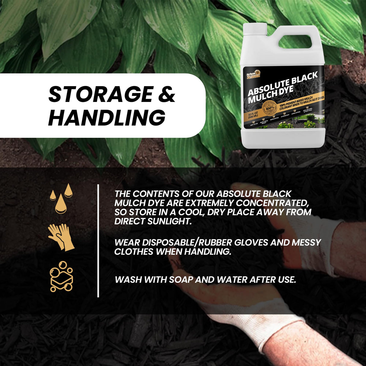 32oz Absolute Black Mulch Dye - Covers up to 2,500 sq. ft., Liquid Mulch Dye Black, Premium Color Concentrate, Ideal for Landscaping, Renews Faded Rubber or Wood Chips, 100% Color Pigment