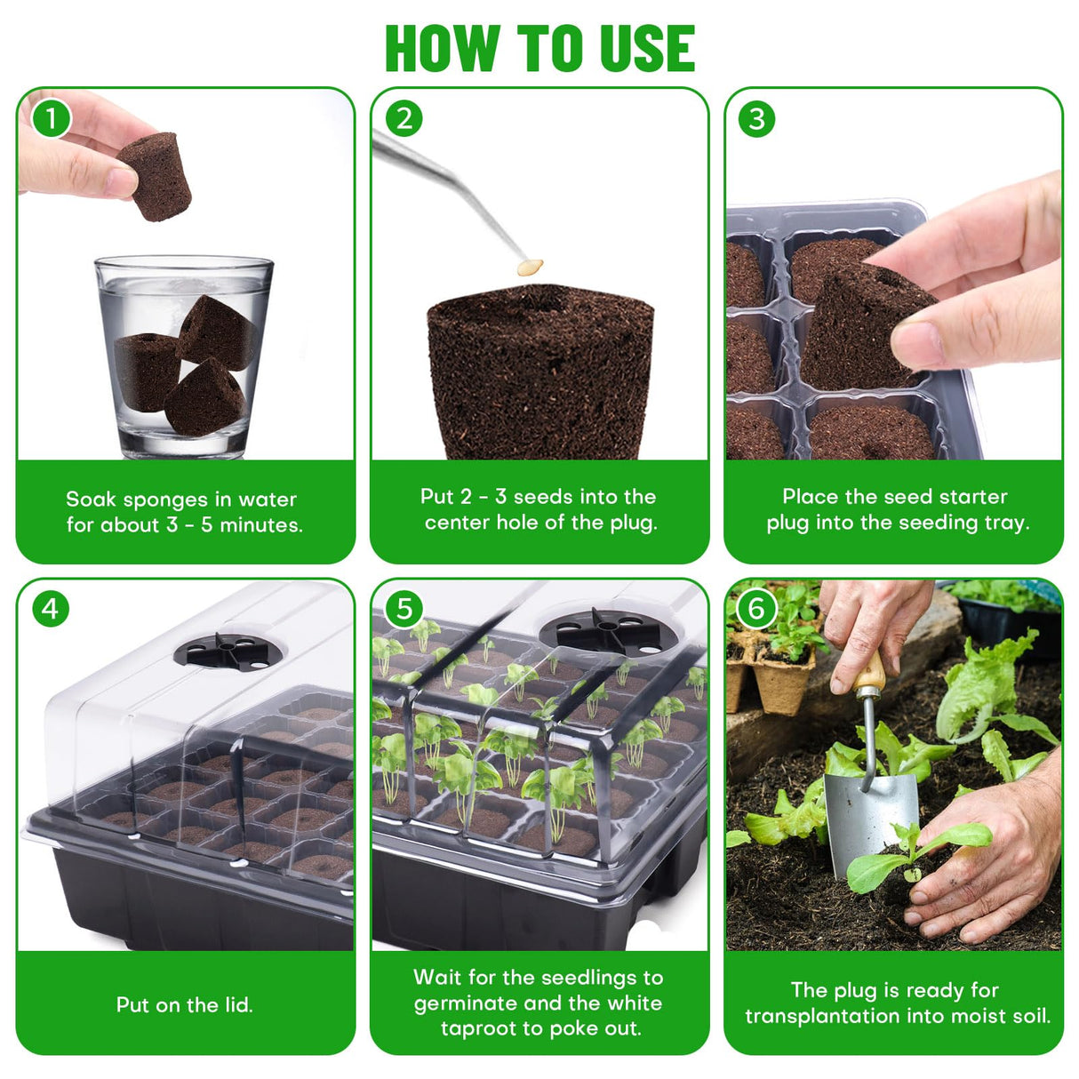 LAPOND 40 Pcs Seed Starter Plugs with Tray, Replacement Grow Sponges Plant Plugs, Great for Soil, Tray or Planting Pods, Promotes Herbs, Vegetables and Flowers Growth