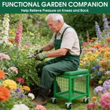 TITIUNCLE Rolling Garden Work Seat with Wheels, 500 Lbs Garden Cart with Seat, Heavy Duty Metal Rolling Garden Stool with Wheels for Seniors, Lawn, Patio, Backyard Gardening Outdoor Use 3 in 1, Green