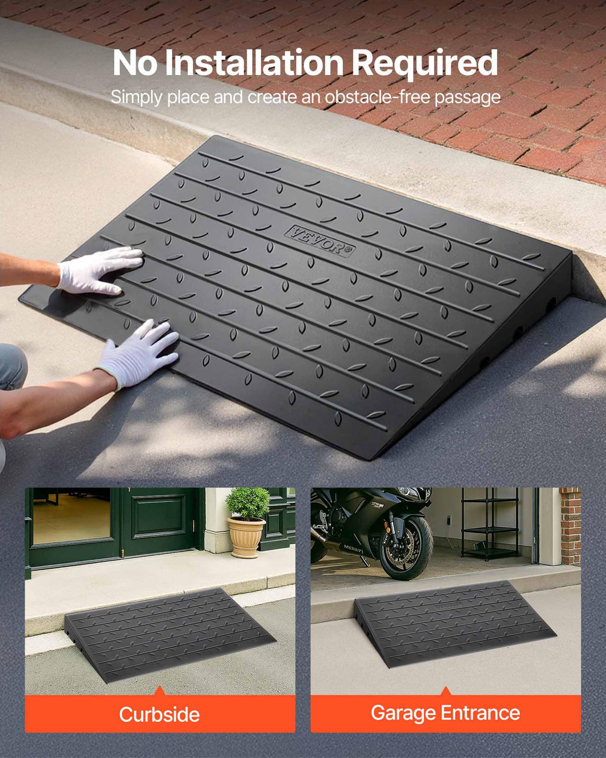 VEVOR Rubber Threshold Ramp for Doorway 2.5" Rise, 3 Channels Cord Cover Curb Ramp, Angled Entry Rated 2200 Lbs Load Capacity Rubber Ramp for Wheelchair and Scooter
