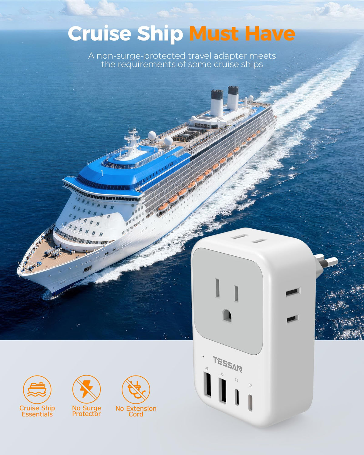 TESSAN Italy Travel Plug Adapter 2 Pack, PD 20W Italy Power Adapter wi ...