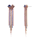 Tasunom American Flag Dangle Earrings for Women, Patriotic 4th of July Earrings, 14K Gold Plated CZ Crystal USA Flag Drop Earrings with S925 Post