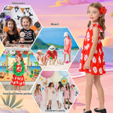 Benylion Hawaiian Dress for Girls Red Leaf Dress With Flowers Hairpin Summer Dresses Halloween Christmas Costumes Party Wear 7-8 Years