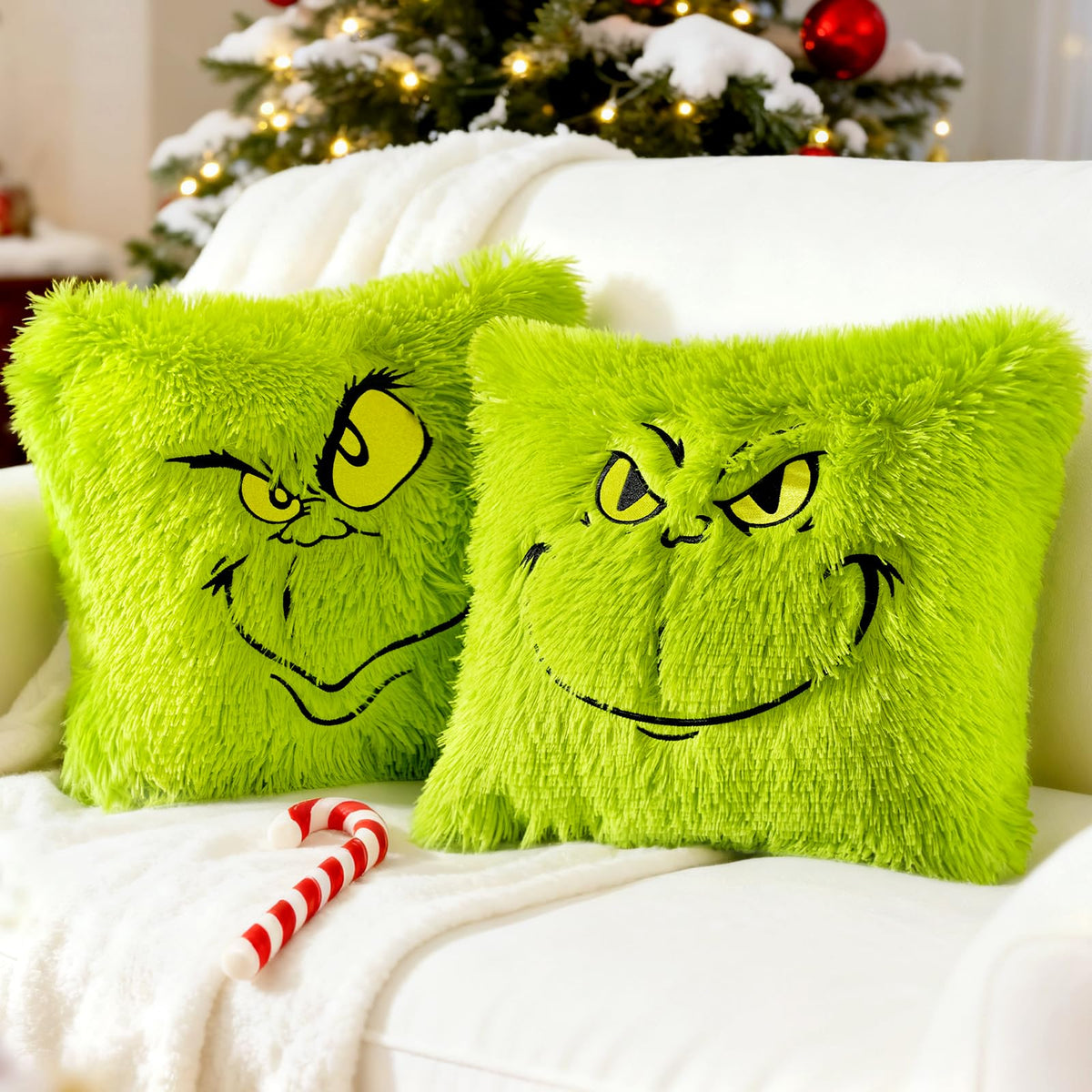 eowvsio 2PCS Chrismas Pillow Covers 18x18 inch,Green Xmas Throw Pillow Cases,Chrismas Decor Soft Plush Faux Fur Wool Couch Cushion Case for Chair Sofa Bedroom Living Room