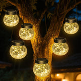 Kolpop Solar Lanterns Outdoor Waterproof 6 Pack, Hanging Solar Lights with 30 LED, Cracked Glass Hanging Globes for Garden Patio Fence Yard Christmas Tree Decoration,Warm White