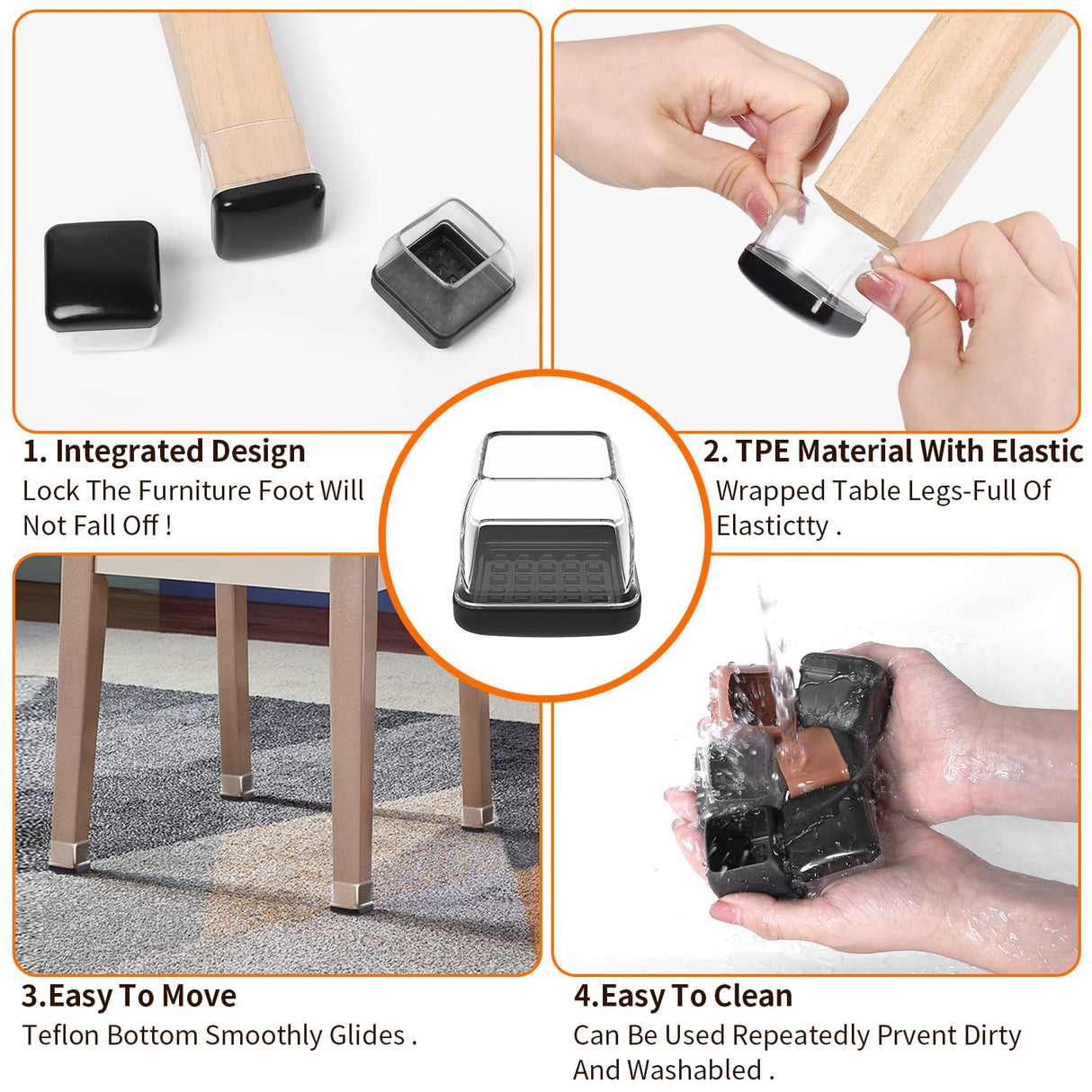 Ezprotekt Chair Leg Sliders for Carpet, 24 Pcs Square Chair Glides for Carpet, Carpet Furniture Pads Stool Leg Protectors Caps, Carpet Furniture Glides Quickly and Easily (L Fit:1" - 1.4")