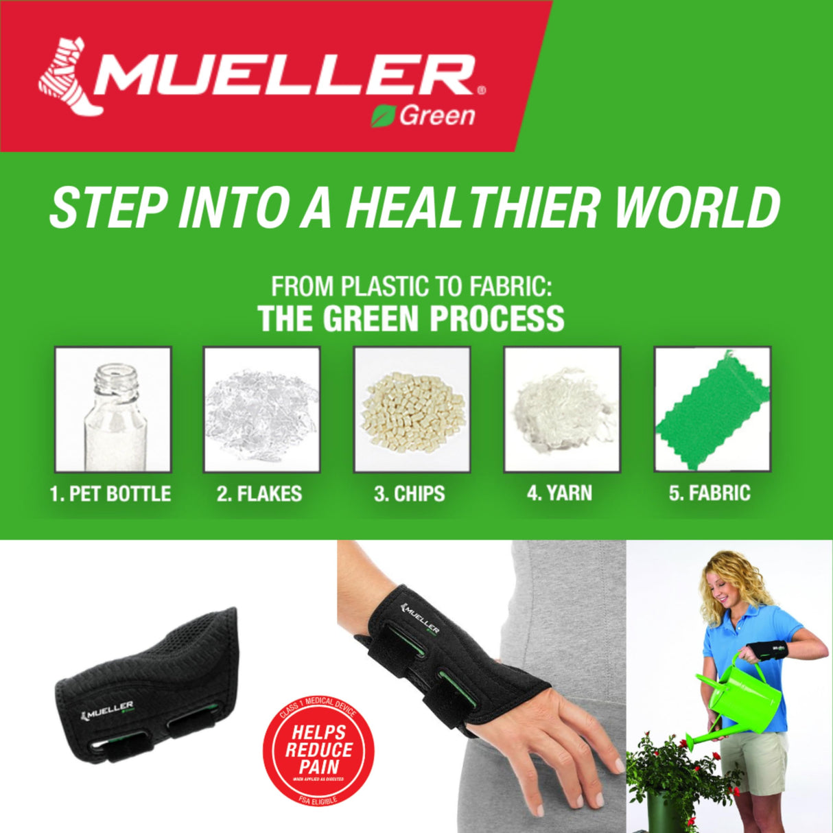 MUELLER Sports Medicine Green Fitted Wrist Brace for Men and Women, Wrist Pain Relief Support, Ideal for Carpal Tunnel, Tendonitis, Arthritis, Right Hand, Black, Large/X-Large