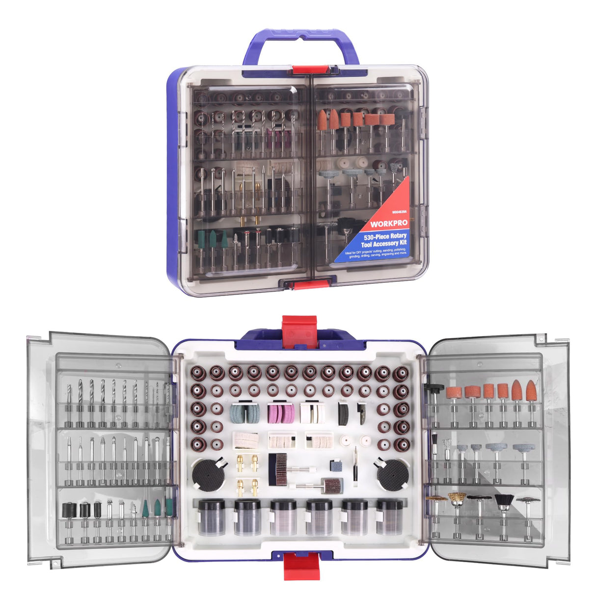 WORKPRO 530-Piece Rotary Tool Accessory Kit, Rotary Tool Bits for Easy Cutting, Grinding, Sanding, Polishing, Cleaning, Drilling, Carving and Engraving