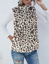 LOMON Women's Leopard Sleeveless Zipper Sherpa Fleece Vest Christmas Jacket Coat with Pockets Apricot Leopard L