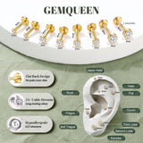 GEMQUEEN G23 Titanium Flat Back Earrings Hypoallergenic : 14K Gold Plated Threadless Bezel Earring 16G Cartilage Helix Tragus Conch Piercing Jewelry Small Nose Lip Labret Studs for Women Men 4 Pairs
