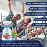 Creatine Chewable Gummies - 2000mg Creatine Monohydrate Tablet Chews, Easy Digesting, Fast Absorbing Chews for Men and Women, Build Muscle, Improve Recovery, Strength, and Endurance 60Count