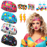 Yussti 80S Accessories for Women 4 Pairs Retro Earrings 4 PCS Headbands