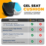 EcoNour Gel Seat Cushion – Office Chair Cushions for Sciatica & Tailbone Pain Relief – Coccyx Memory Foam Desk Chair Support & Car Seat Cushion – Back Pain Relief Pillow for Long Sitting