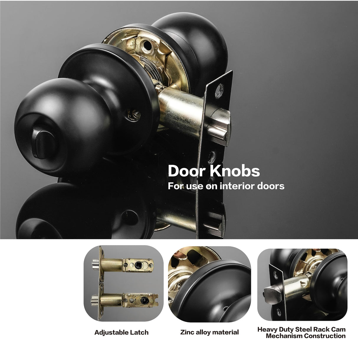 Front Door Lock Set Exterior Door Lock Set with Deadbolt, Single Cylinder Deadbolt Lock and Door Knob Set, Keyed Alike,Matte Black Door Knob and Deadbolt Set(4Pack Set)