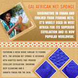 2 Pieces African Net Sponge – Real Authentic Exfoliating Bath Sponges for Silky Smooth Skin, Deep Cleansing Mesh for Full Body, Quick-Drying & Travel-Friendly（Blue Black）