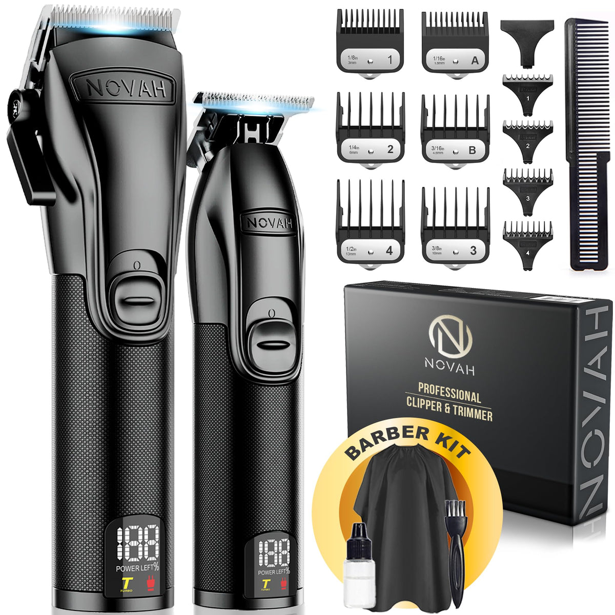 Novah® Professional Hair Clippers for Men, Professional Barber Clippers and Trimmer Set, Mens Cordless Hair Clipper for Barbers Haircut Kit Fade