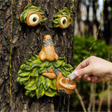 Flytime Tree Face Garden Decor with Bird Feeder - 12 Inch Whimsical Outdoor Statue, Weather Resistant Resin Tree Hugger Art for Yard & Garden