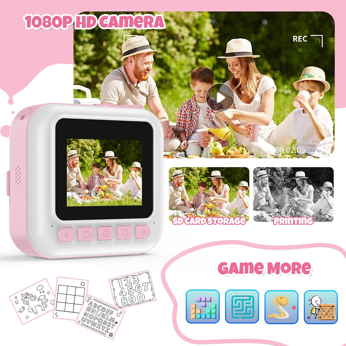 BOFIDAR Instant Print Camera for Kids, Christmas Birthday Gifts for Girls Age 3-10, Toddler Toy for 3 4 5 6 7 8 9 10 Year Old Girls with 3 Roller Photo Paper (Pink)