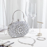 Quelay 4 Pcs Purse Rhinestone Jewelry Set for Wedding Bridal Women Evening Clutch Bag Necklace Dangle Earrings Bracelets(Silver,Stylish Style)