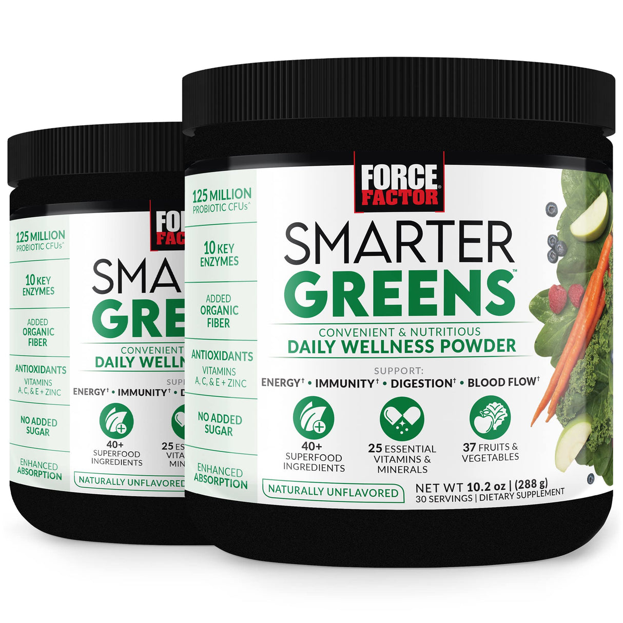 Force Factor Smarter Greens Daily Wellness Powder 2-Pack to Support Energy, Immunity & Digestion, Greens Powder, Superfood Powder with Vitamins, Minerals & Probiotics, Unflavored, 60 Servings