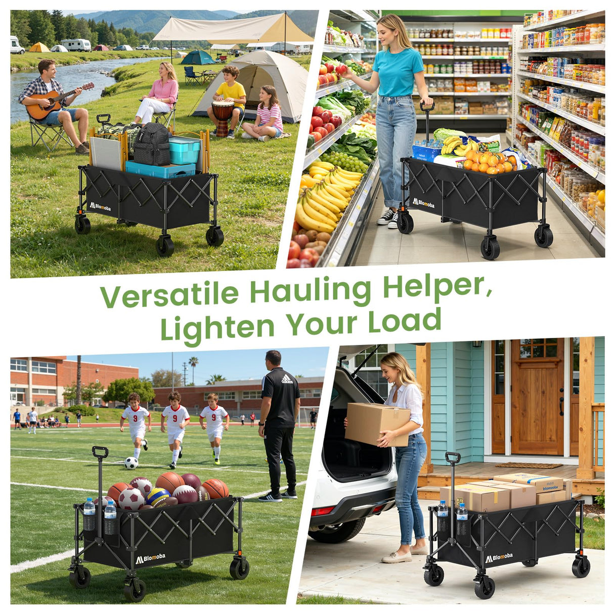 Blomoba Collapsible Wagon Cart, Folding Cart with 330LBS Capacity, Black