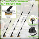 Hysagtek Crack Weeder Long Handle - 3-in-1 Adjustable Crevice Cleaning Brush with 2 Scrapers, Durable Manual Stainless Steel Weed Puller Tool for Driveway Patio Sidewalk Garden Lawn