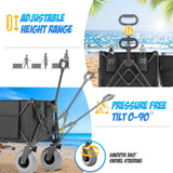 Beach Wagon with Big Wheels for Sand, 350lbs Heavy Duty Folding Wagon, Oversized 180L, 9" PVC All-Terrain Wheels, Adjustable Handle, Cooler & Storage Bags for Beach, Camping & Outdoor Sports (Black)