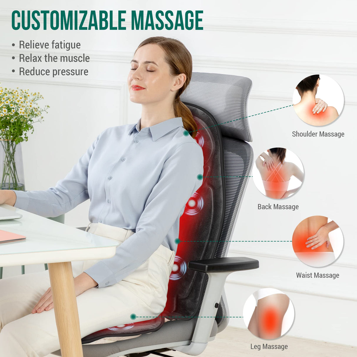 Snailax Memory Foam Vibration Back Massager with Heat, Massage Seat Cushion with 6 Vibrating Motors and 2 Heat Levels, Massage Chair Pad, Seat Massager for Home Office use