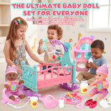 deAO Baby Doll Play Set with Crib,High Chair Feeding Accessories,White