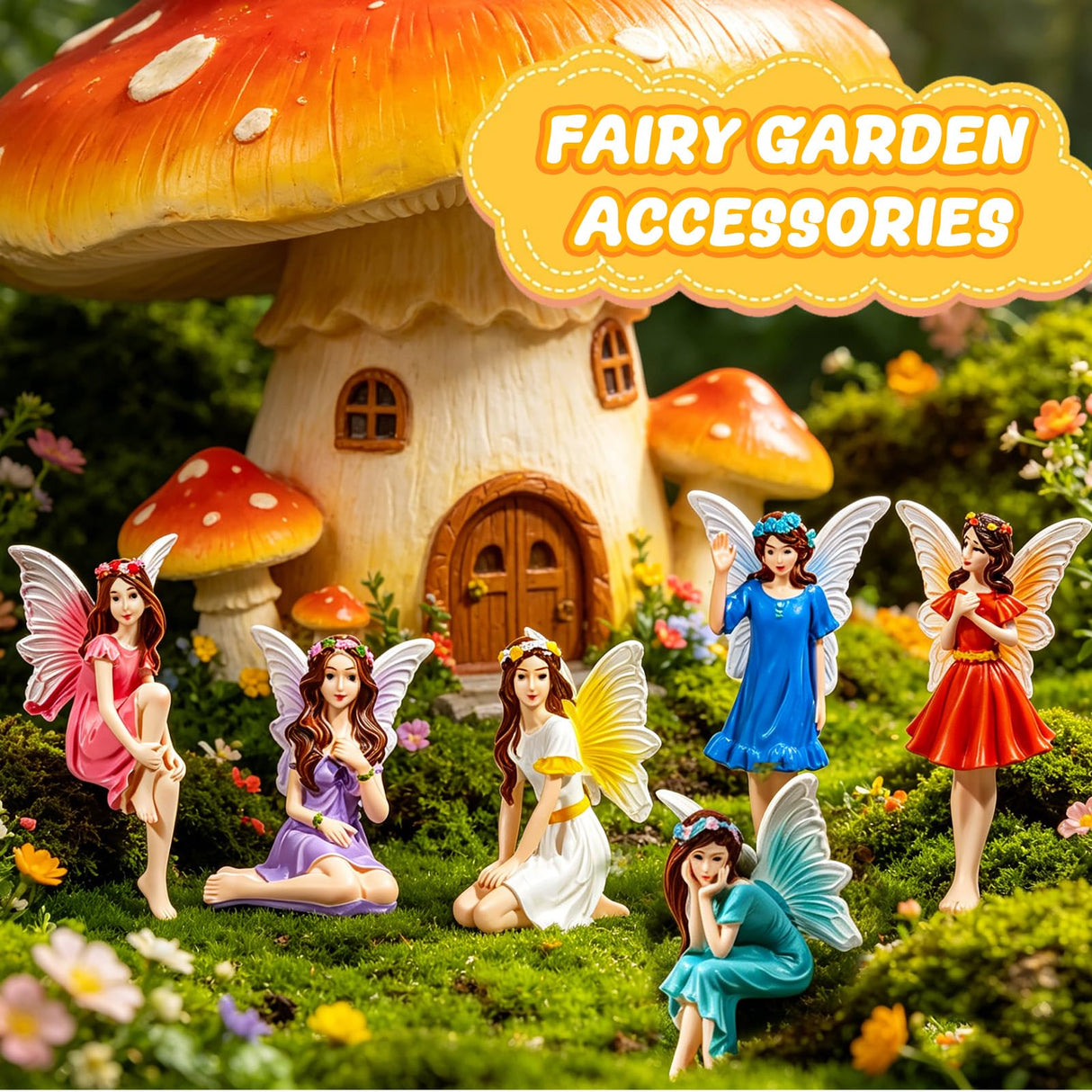 Exasinine 6 Pcs Fairy Figurines Mini Garden Fairies Fairy Garden Accessories for Outdoor Yard Home Decoration