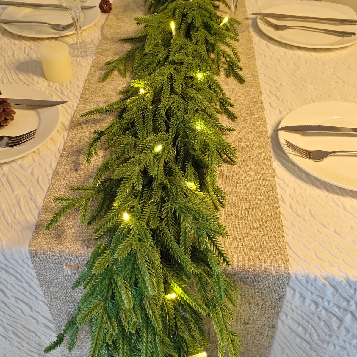 Cherica 2 Pcs 6 Ft Christmas Norfolk Pine Garland with Lights for Mantle