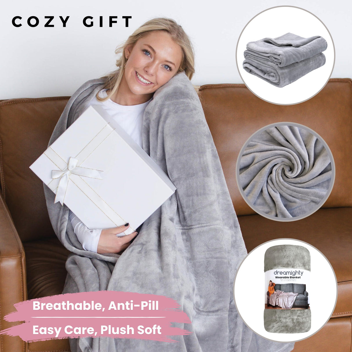 Super Blanky Wearable Blankets for Women, Adult Wearable Blanket Men, Christmas Gifts for Women, Comfy Girlfriend Birthday Gifts for Her, Wife Birthday Gift Ideas, Blanket With Sleeves - Light Gray