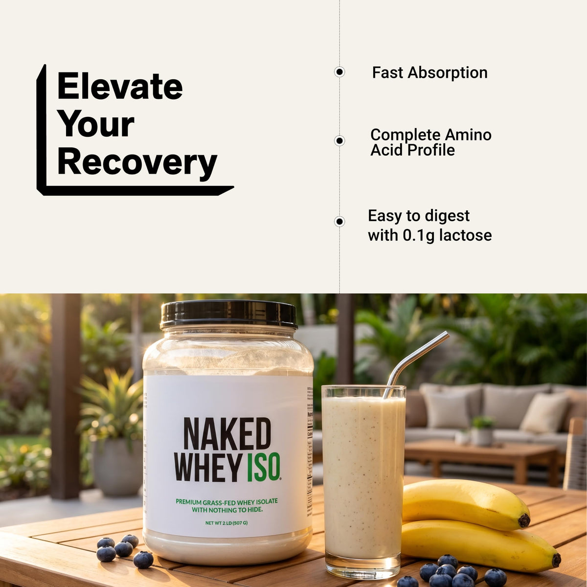 NAKED Whey Isolate Protein - Only 2 Ingredients, 30g Grass-Fed Protein, Zero Carb, Unflavored, Undenatured, Non-GMO, No Soy, Gluten-Free, No Preservatives - 28 Servings