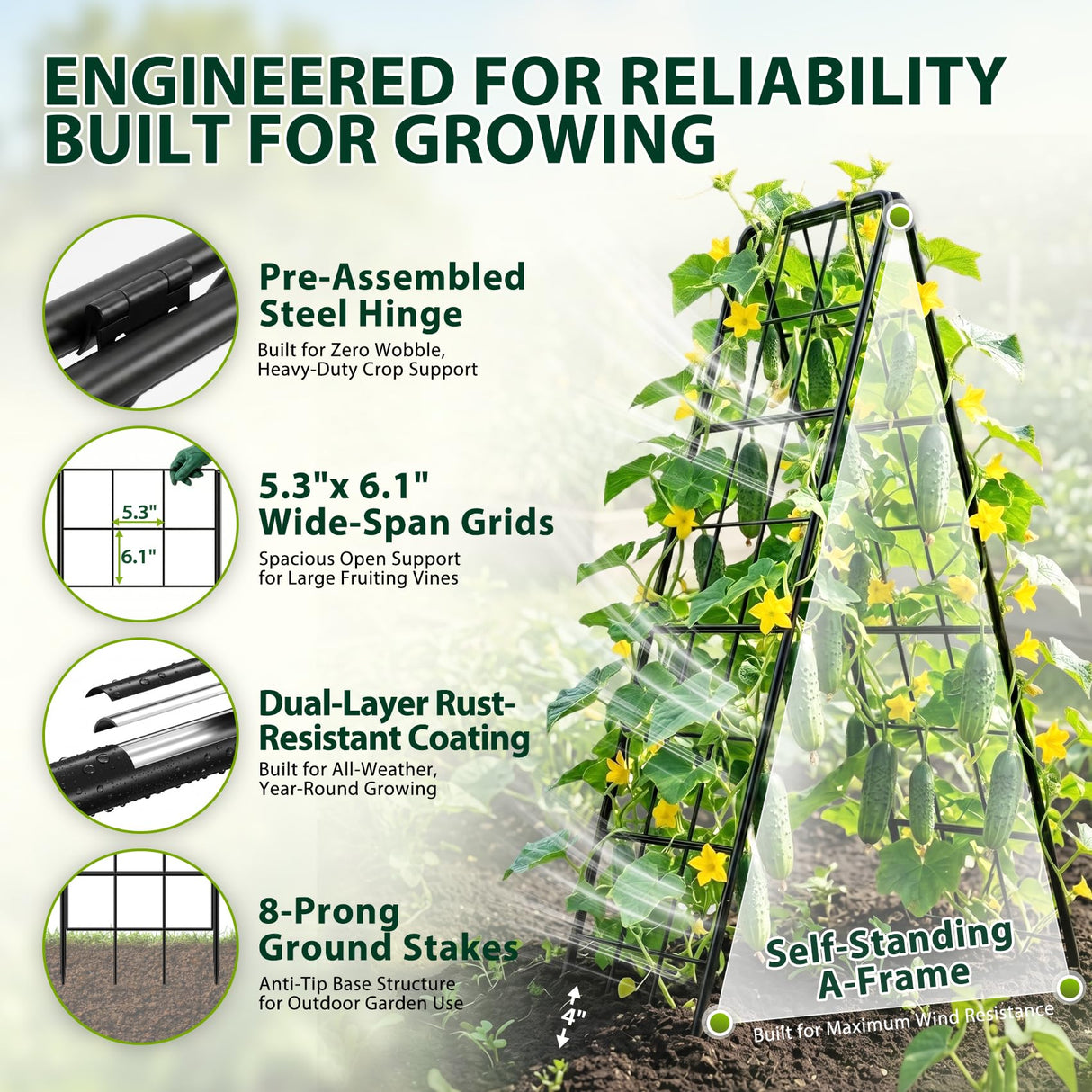 2 Pack 50" Tall A Frame Trellis for Climbing Plants Outdoor (50" X 17") – Heavy Duty Garden Adjustable Trellis, Metal Trellis for Cucumbers, Beans, Tomatoes, Grapes, and Vining Vegetables
