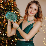Quelay 4 Pcs Purse Rhinestone Jewelry Set Women,Classic,Peacock Green