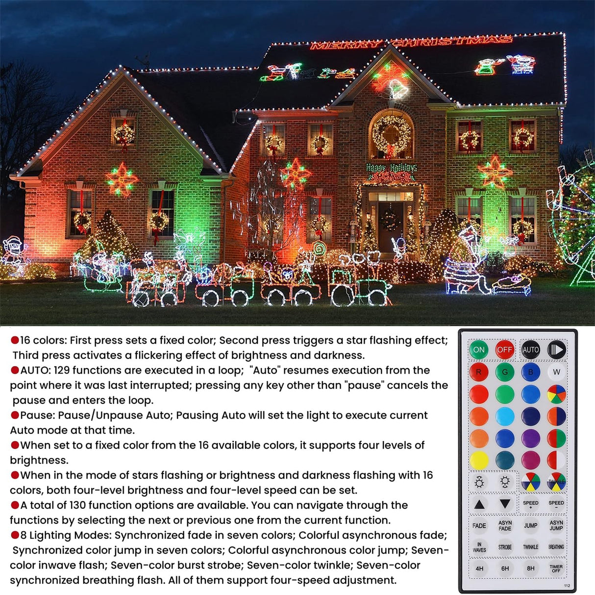 HOME LIGHTING 66ft Christmas Decorative Mini Lights, 200 LED RGB Changing 8 Functional Green Wire Fairy Halloween Lights with Remote Timer, Plug in Indoor Outdoor Xmas Wedding Party Decor