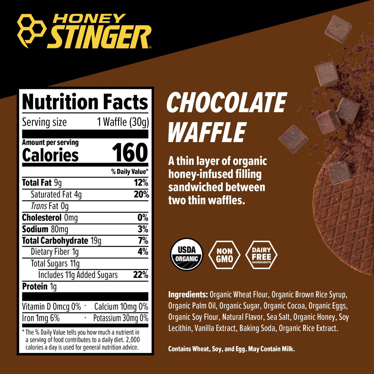 Honey Stinger Organic Chocolate Waffle, Energy Stroopwafel for Exercise, Endurance and Performance, Sports Nutrition for Home & Gym, Pre and Post Workout, Box of 16 Waffles, 16.96 Ounce